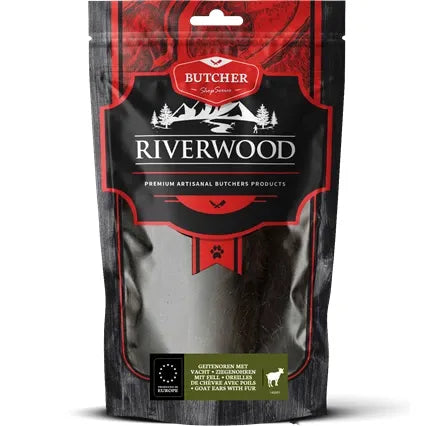 Tyggeben til hunde | Gedeører med pels | 100g | Riverwood Tyggeben
