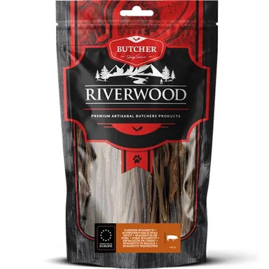 5-12-25 | Tyggeben til hunde | Svine Spaghetti | 100g | Riverwood Tyggeben
